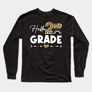 Hello 2nd Grade Leopard Print Second Grade Teacher Kids Gift Long Sleeve T-Shirt